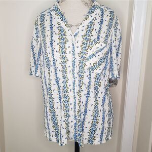 Antique 30s Silk Chiffon Floral Buttoup Short Sleeve Blouse